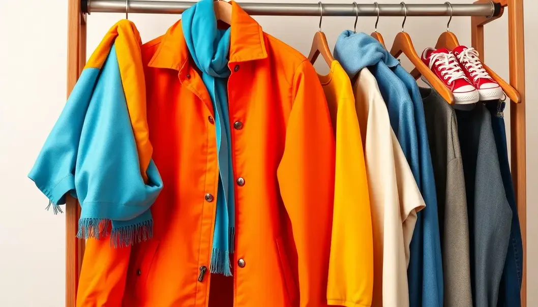 A collection of vibrant clothing pieces on display.